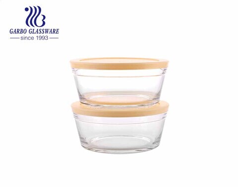 Wholesale 2 pcs transparent round glass mixing salad fruit bowl set with customized colored lid from factory