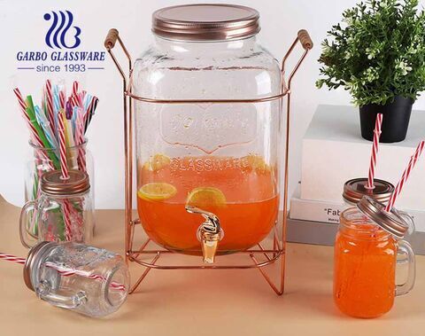 8 litres en verre transparent masse Mason Jar jus de jus baril de boisson vin Fermentation Jar avec robinet et support