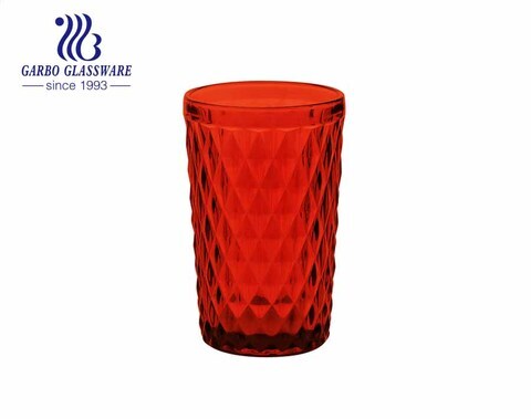 Vasos de vidrio de agua de diamante de 12 oz coloreados para el uso del restaurante de decoración del hogar