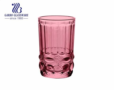 أكواب زجاجية ملونة عالية الجودة مضغوطة 12 أونصة لشرب عصير الماء