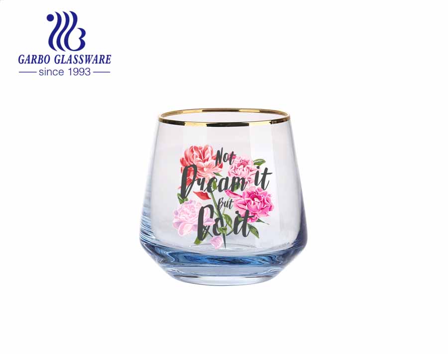 VIP lounge cabin first class luxury glass tumbler and gin glass set with custom decal and gold rim