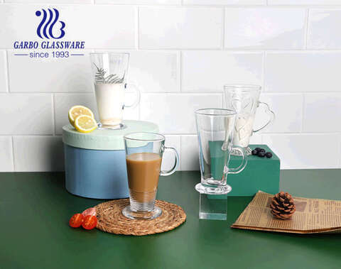 Klassische irische Latte Glas Kaffeetassen Klarglas Tassen mit Griff