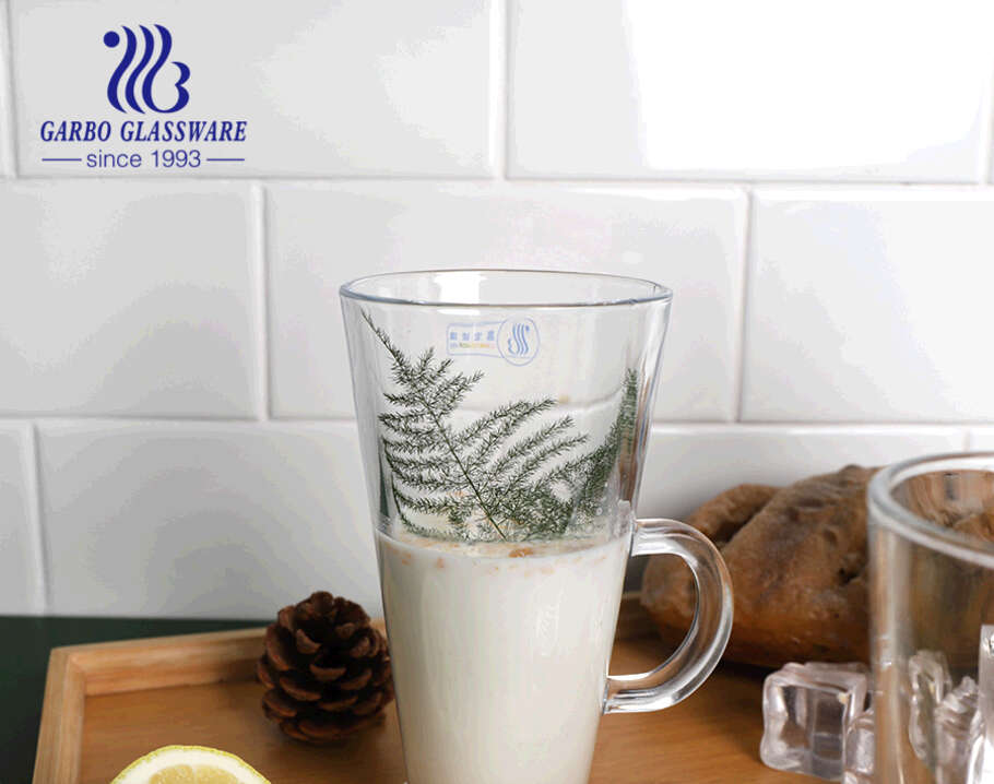 Klassische irische Latte Glas Kaffeetassen Klarglas Tassen mit Griff