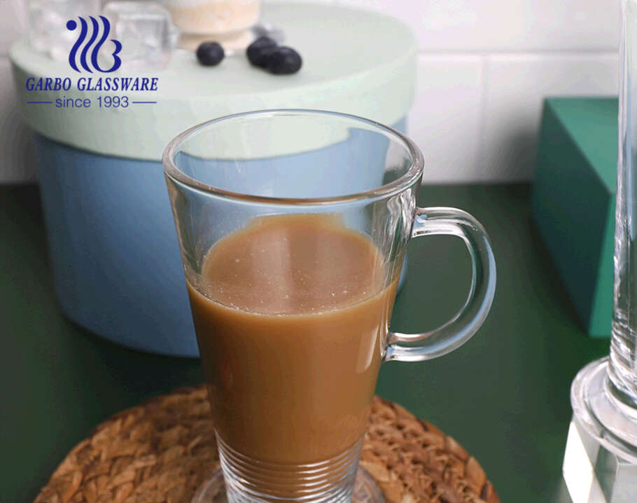 Tazas de café de vidrio con leche irlandesas de estilo clásico tazas de vidrio transparente con asa