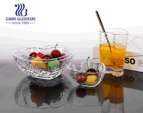 6inch heart-shape clear glass salad bowls with gold rim with high quality and good price