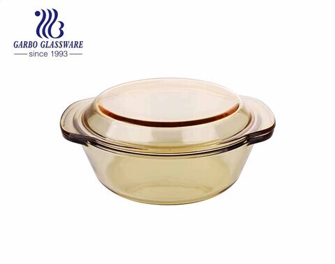 High borosilicate baking oven safe glass soup bowl with crystal tea color leak proof lid for daily use