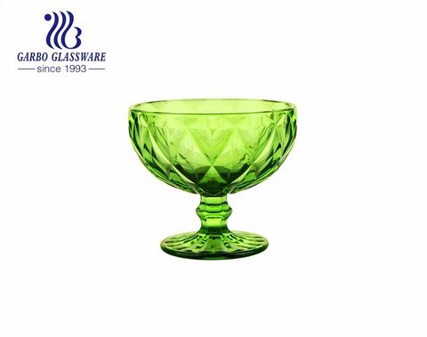 Big diamond Green Summer Season Footed  Glass Ice Cream Cup 390ml  Dessert Bowl fruit salad bowl 