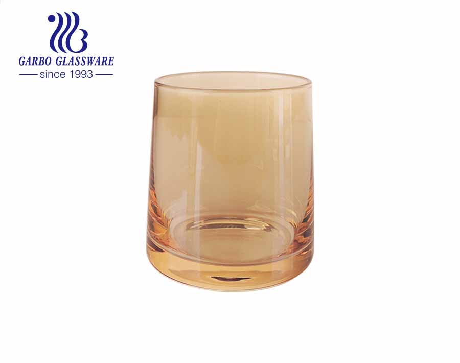 9oz handmade blown glass tumbler with unfading ion electroplating colors gold and iridescence
