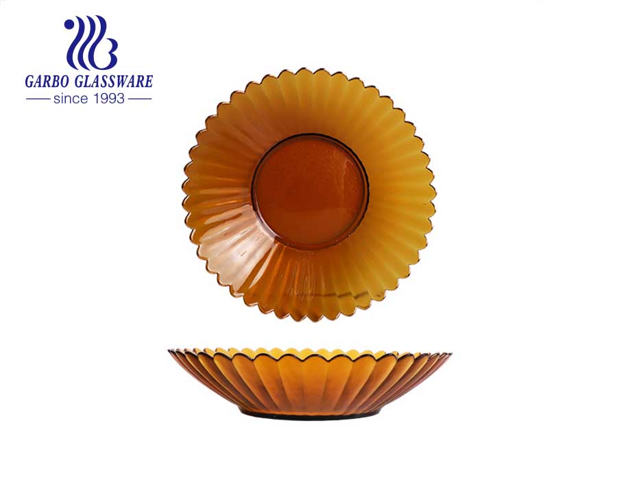 Bloom flower shape glass fruit salad bowl with hammer pattern ingredient golden rim decoration good gift for festival