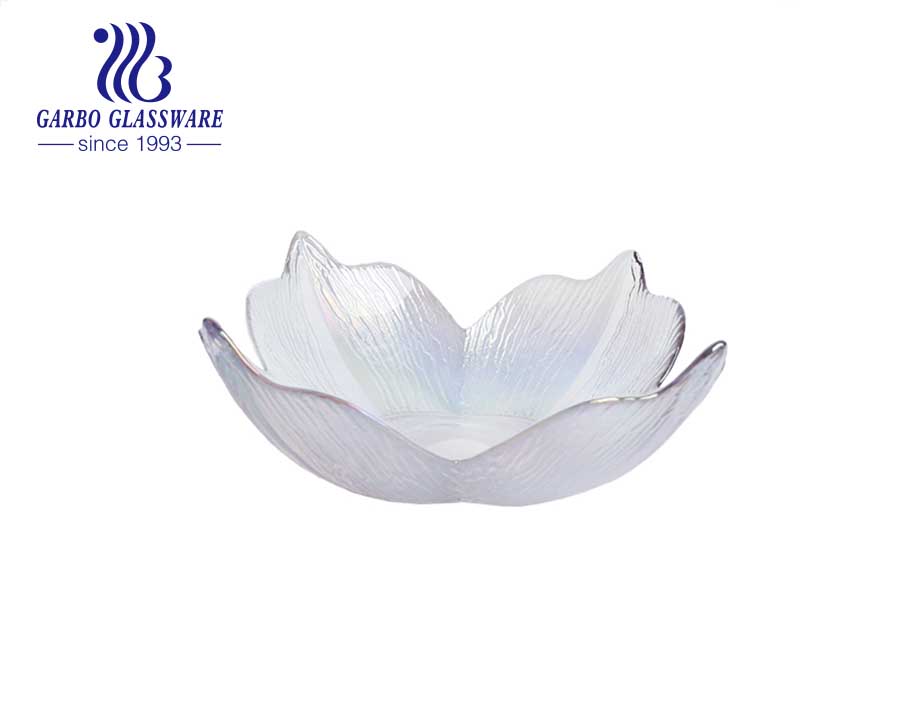 Bloom flower shape glass fruit salad bowl with hammer pattern ingredient golden rim decoration good gift for festival