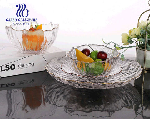 Luxury European-style 3-layer premium hand-made glass fruit cake plate set with simple design