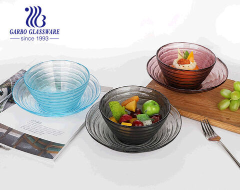 5.5inch premium circle design handmade solid blue color glass fruit salad bowl for party and salad mixing