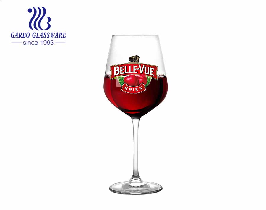 Popular large capacity beer glass cup high quality champagne red wine glass stemware with decal