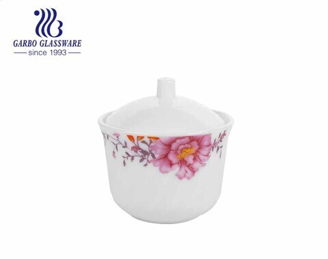 Heat resistant opal glassware sugar pot with printing flower