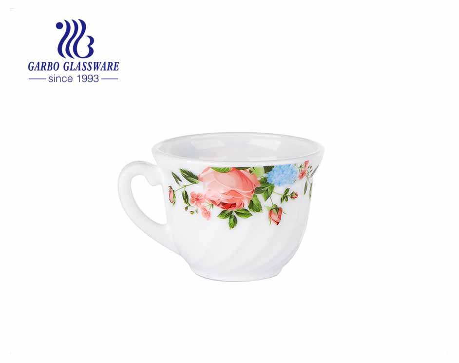 Heat resistant opal glassware sugar pot with printing flower