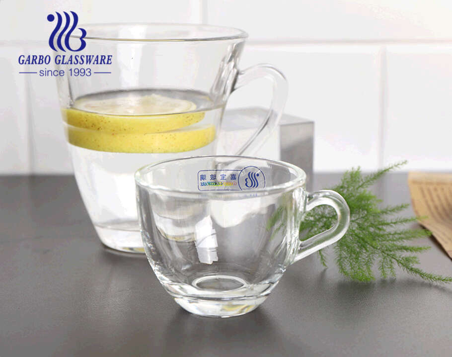 Unique shape glass cups with handles high quality clear C Shape glass mugs for coffee tea drink 