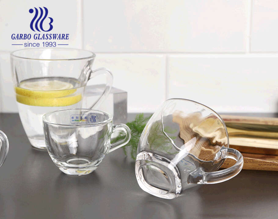 Unique shape glass cups with handles high quality clear C Shape glass mugs for coffee tea drink 