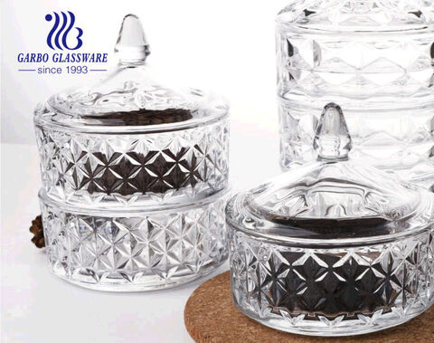 5 inches 3 layers tower lid stackable crystal glass candy di