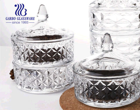 Plato de dulces de cristal apilable con tapa de torre de 5 pulgadas y 3 capas con tapa, juego de 4 cajas de dulces, tazón de azúcar, recipiente de almacenamiento para buffet