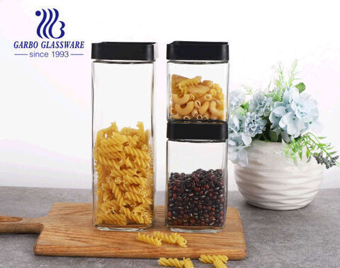 Kitchen Glass Jar Set Stackable Organization Canister Glass Jars Mixed Set of 3 640ML 896ML 1536ML 