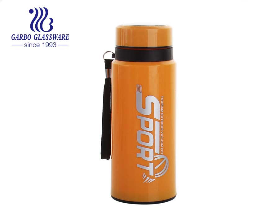 Outdoor 450ml sporty bottle glass  water bottle with handle lid printing decal 