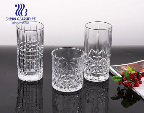Coppa in vetro inciso vintage con dimensioni corte e alte per servire bevande per feste di matrimonio