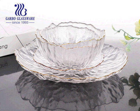 Hammer Pattern Design Transparent Handmade Glass Fruit Salad Bowl for Family Daily Using