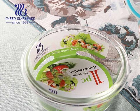 3 PCS high borosilicate glass food canister microwave oven safe glass bowl with customized decal design