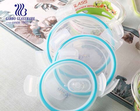 3 قطع علبة طعام زجاجية من البورسليكات عالية فرن الميكروويف وعاء زجاجي آمن مع تصميم ملصق مخصص