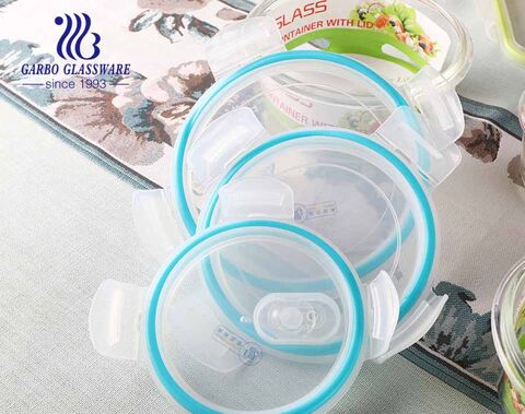 3 PCS high borosilicate glass food canister microwave oven safe glass bowl with customized decal design