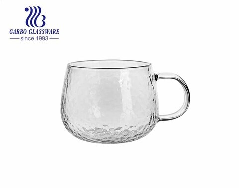 450 borosilicate single wall glass coffee mugs hammer pattern design glass tea cups 