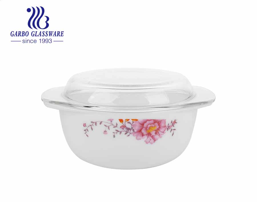China Good Quality 1.5L Healthy Easy Heat Resistant White Opal Glassware Round Casserole