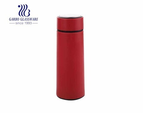 Red 400ml Indoor Outdoor glass storage bottle sporty  bottle glass bottle with lid