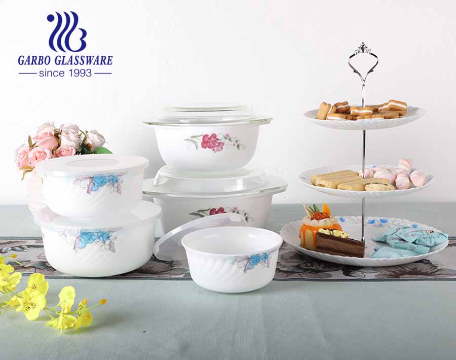 Set of 3pcs different sizes opal glass bowl set for restaurant food storage