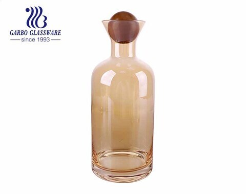 1.2L Ion plated golden glass cold water juice jars straight design with wooden ball lid