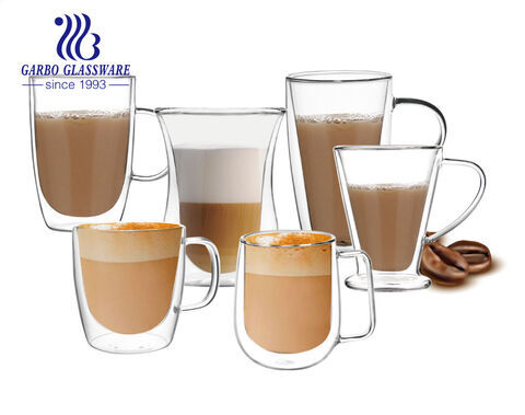 Hot selling double wall glass coffee cups high quality handmade tea mugs 