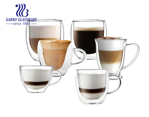 Hot selling double wall glass coffee cups high quality handmade tea mugs 