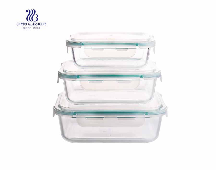 Lock Lid Tempered Glass Food Container For Microwave Oven Bowl Set Glass Kitchenware