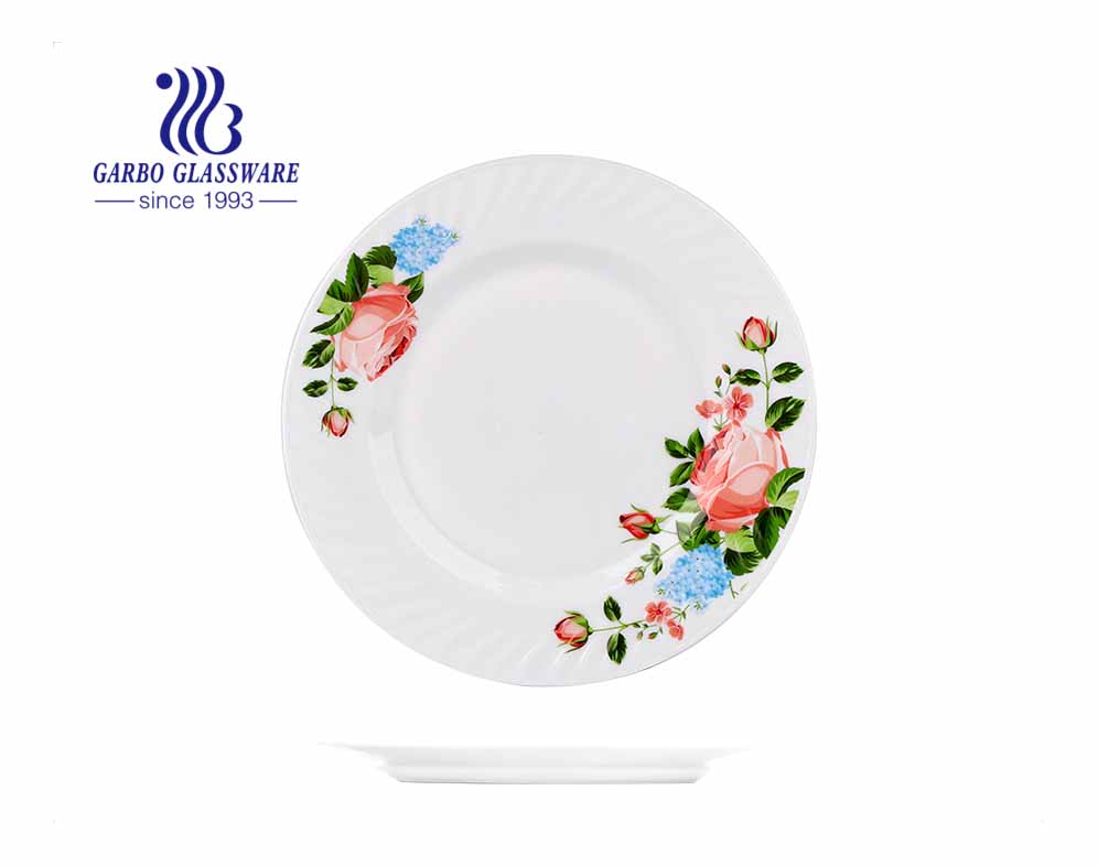 8inch Opal glassware manufacturers opal glass soup deep plate with customized design tempered glass dinner dish plate dinnerware