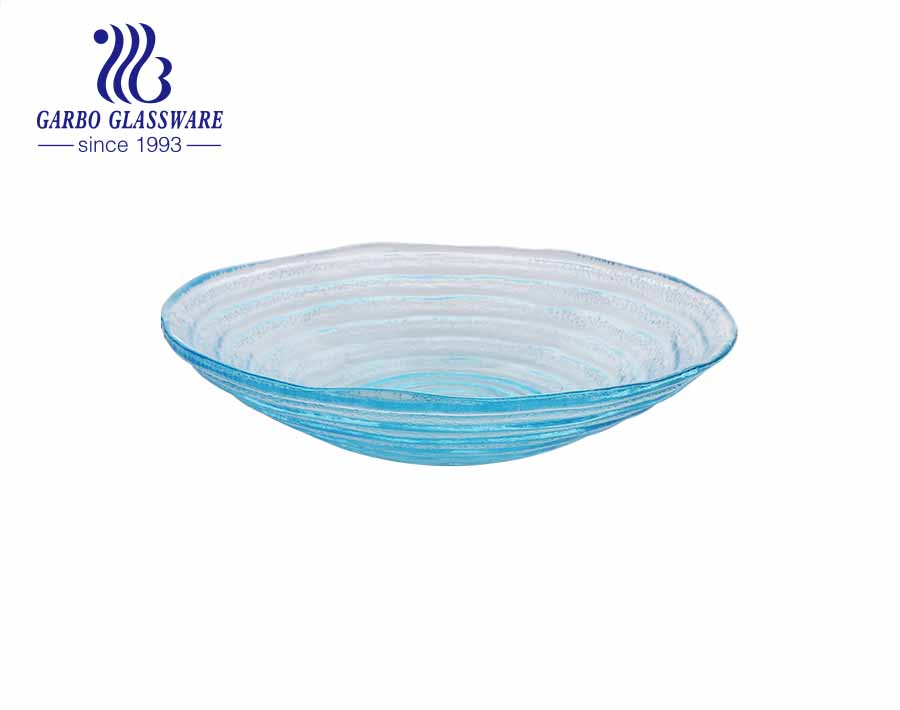 7.7 Zoll handgemachte Popcorn Snack Obst Gemüse Gemüse Salat Dessert Müsli Pasta Solid Ocean Blue Farbe Glas Deep Plate