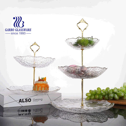 Plato de fiesta de cristal transparente de 2/3 capas con platos para servir con soporte