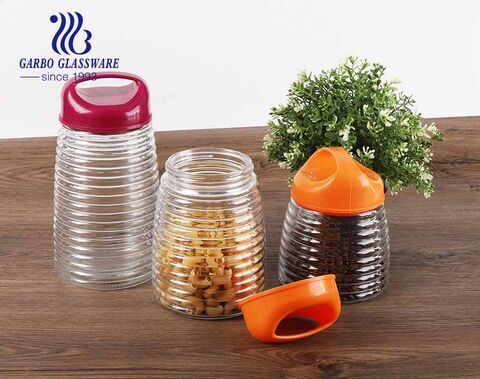 900ml 1300ml 1700ml Set of 3 Wholesale Cheap Glass Food Storage Containers With Srew Plastic Lid