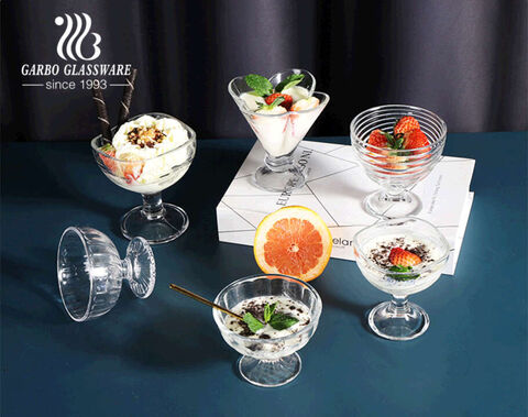 Special Boat Shaped 10oz Glass Dessert Fruit Salad Bowl Embossed Crystal Glass Ice Cream Cup 