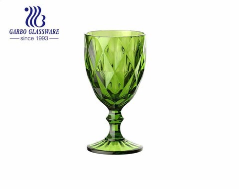 300ml high quality green color glass goblets for wine drinking home decoration