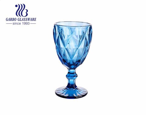 Blaue Farbe hochwertiges Glas Stielgeschirrsaft, der Hauptdekorationsgeschirr trinkt