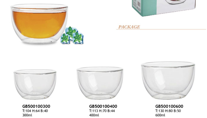 300ml 400ml 600ml borosilicate double wall glass bowls