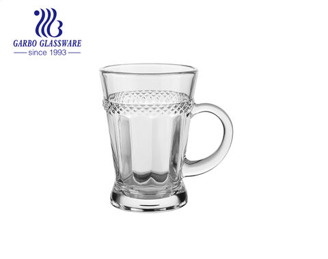 6 Unzen gravierte Glas Teetasse mit Griffen klar graviertes Muster Designs Glasbecher