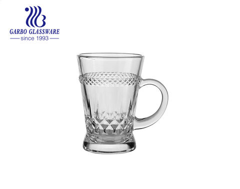 Tasse à thé en verre gravé de 6 onces avec poignées motif gravé clair conçoit des tasses en verre