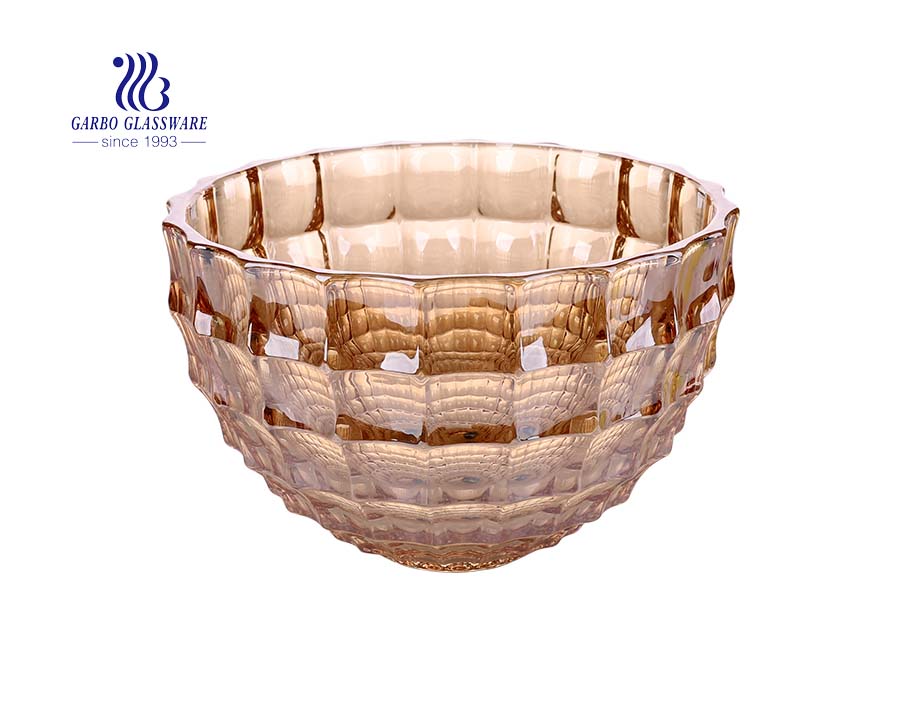 5-inch Amber color small glass salad fruit bowls with embossed plum blossom