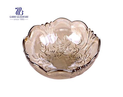 5-inch Amber color small glass salad fruit bowls with embossed plum blossom